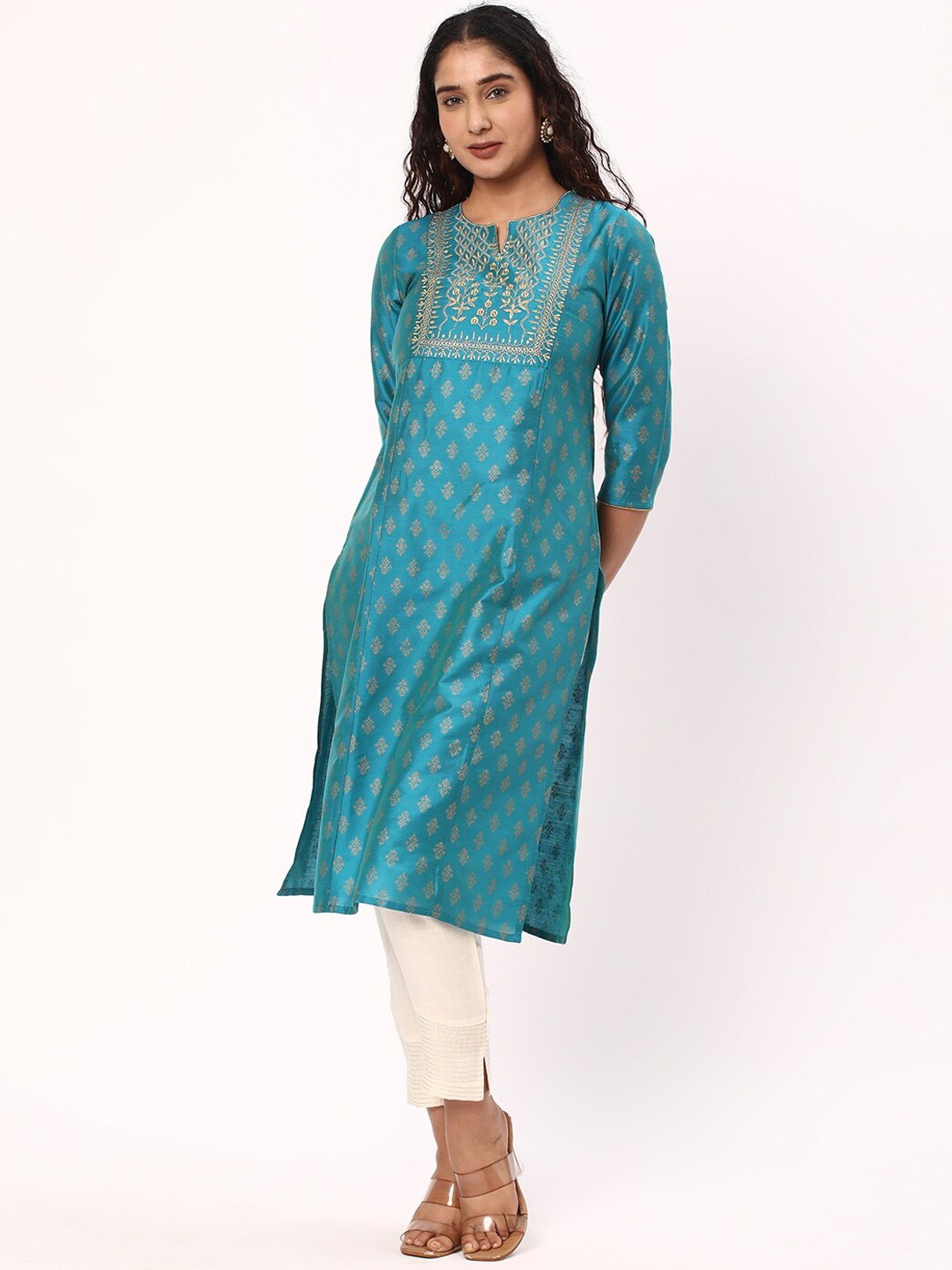

R&B Ethnic Motifs Printed Thread Work Straight Kurta, Blue