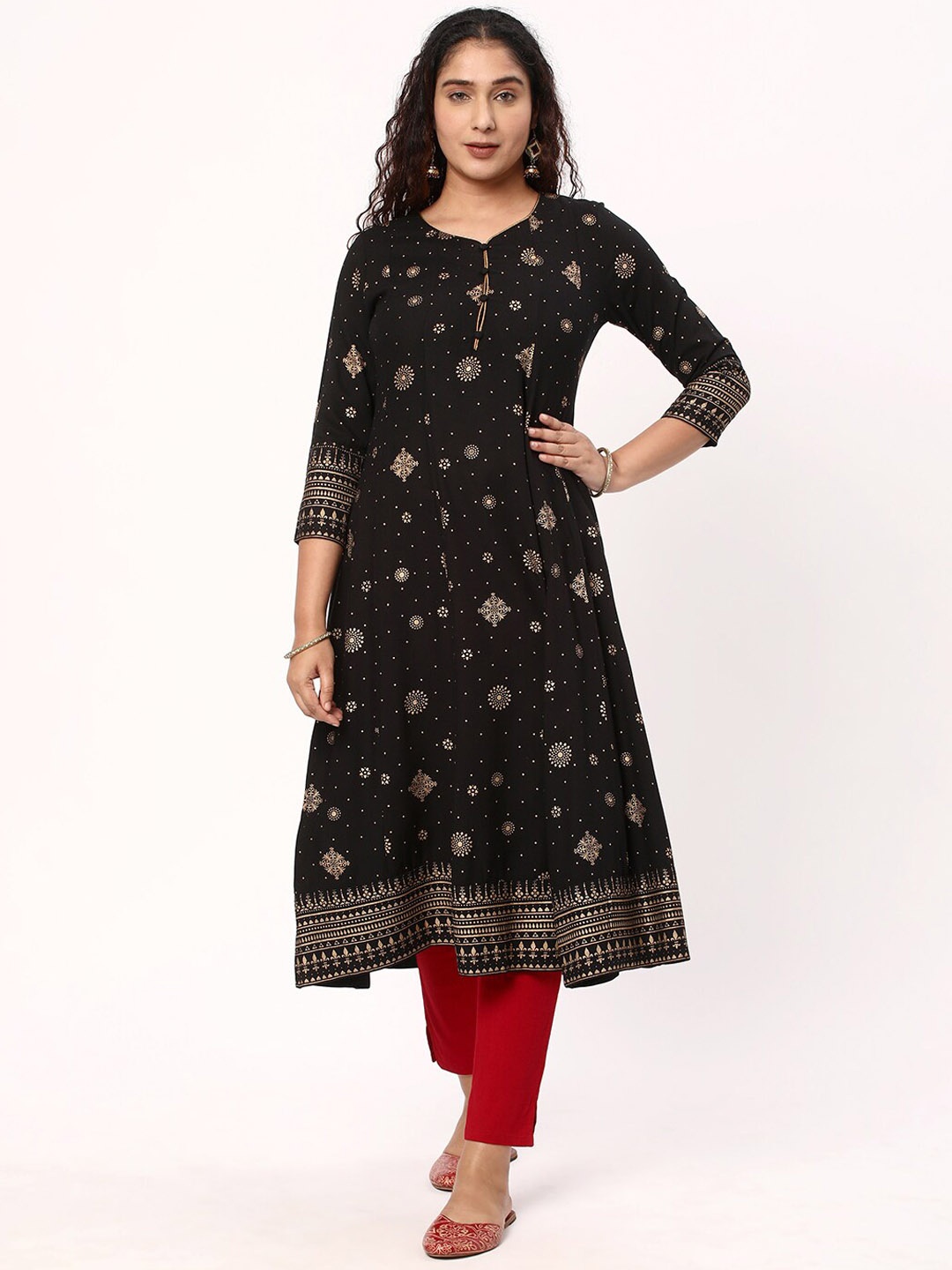 

R&B Ethnic Motif Printed Anarkali Kurta, Black
