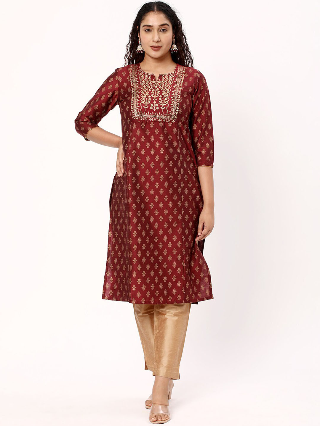 

R&B Ethnic Motifs Printed Thread Work Kurta, Maroon