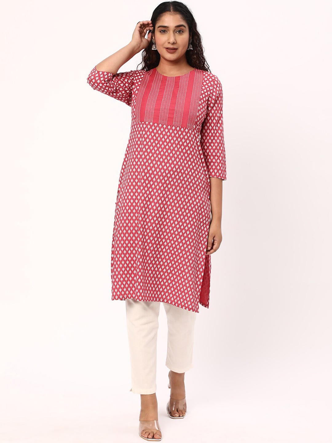R&B Ethnic Motifs Printed Thread Work Kurta, Maroon