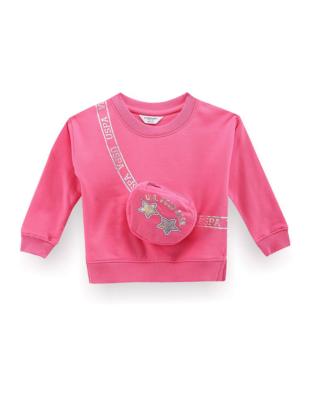 

U.S. Polo Assn. Kids Girls Typography Printed Pure Cotton Sweatshirt, Pink