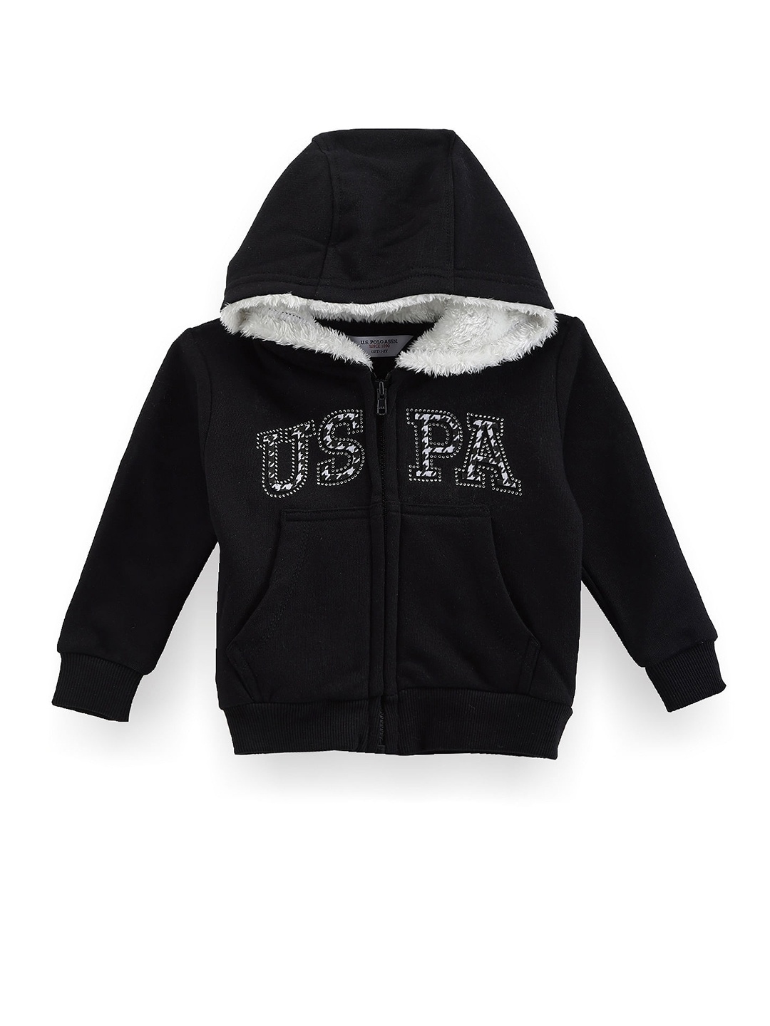 

U.S. Polo Assn. Kids Girls Printed Front-Open Sweatshirt, Black