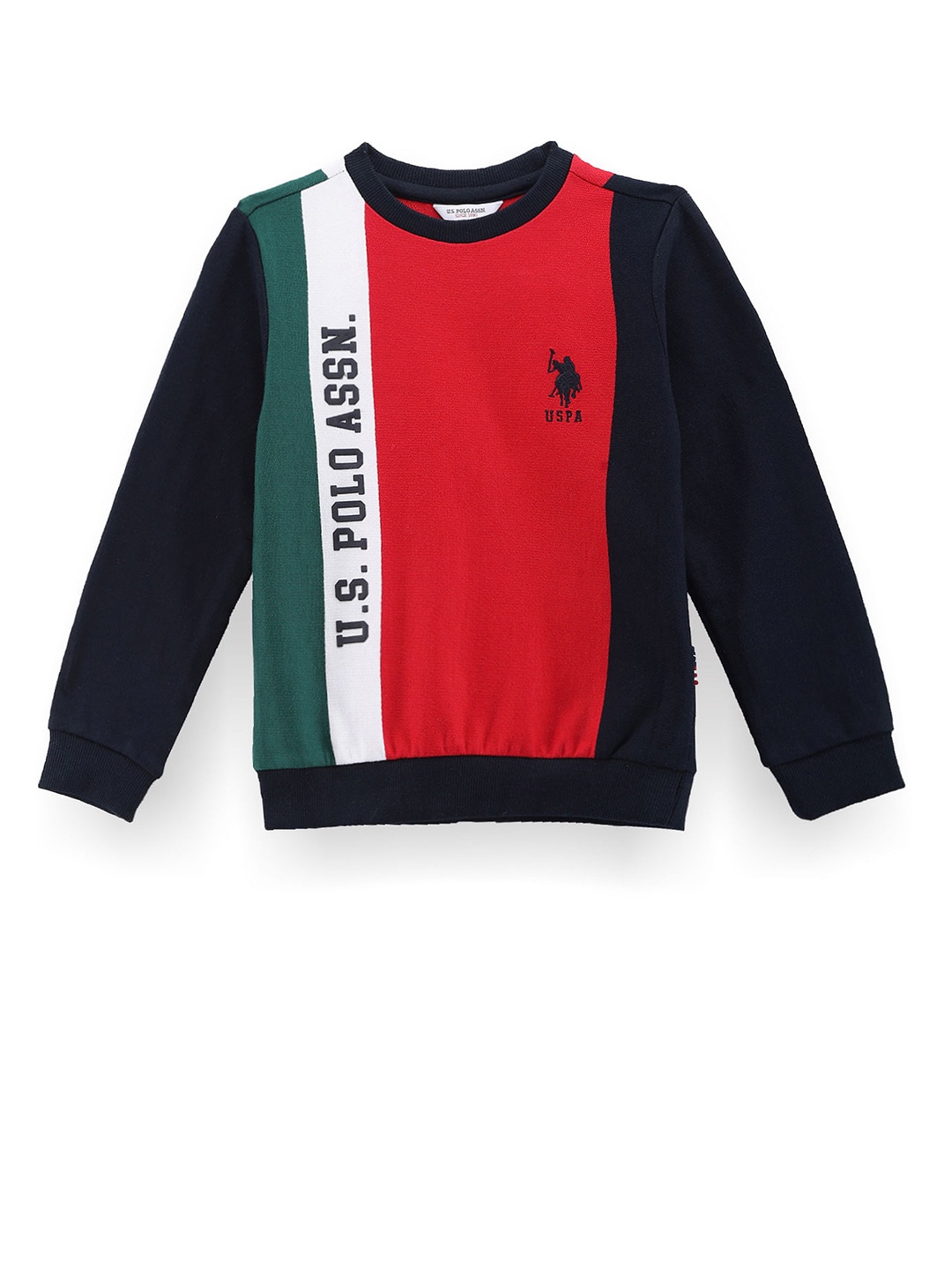 

U.S. Polo Assn. Kids Boys Colourblocked Round Neck Pure Cotton Sweatshirt, Red