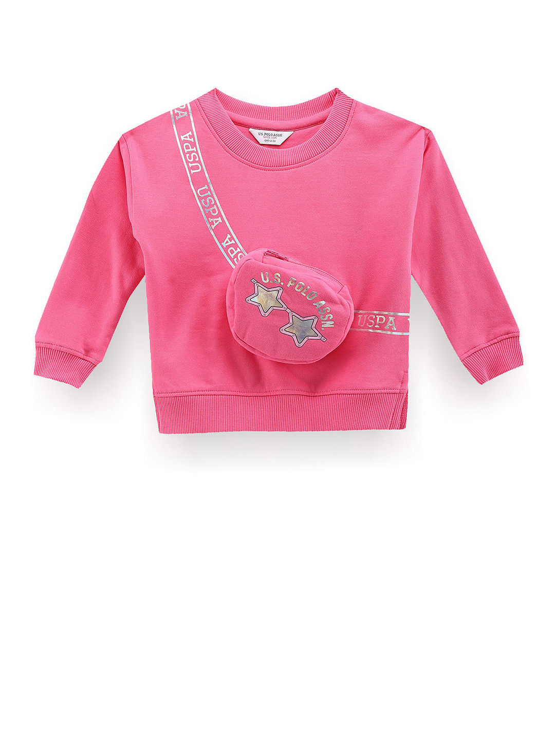 

U.S. Polo Assn. Kids Girls Typography Printed Round Neck Pure Cotton Sweatshirt, Pink