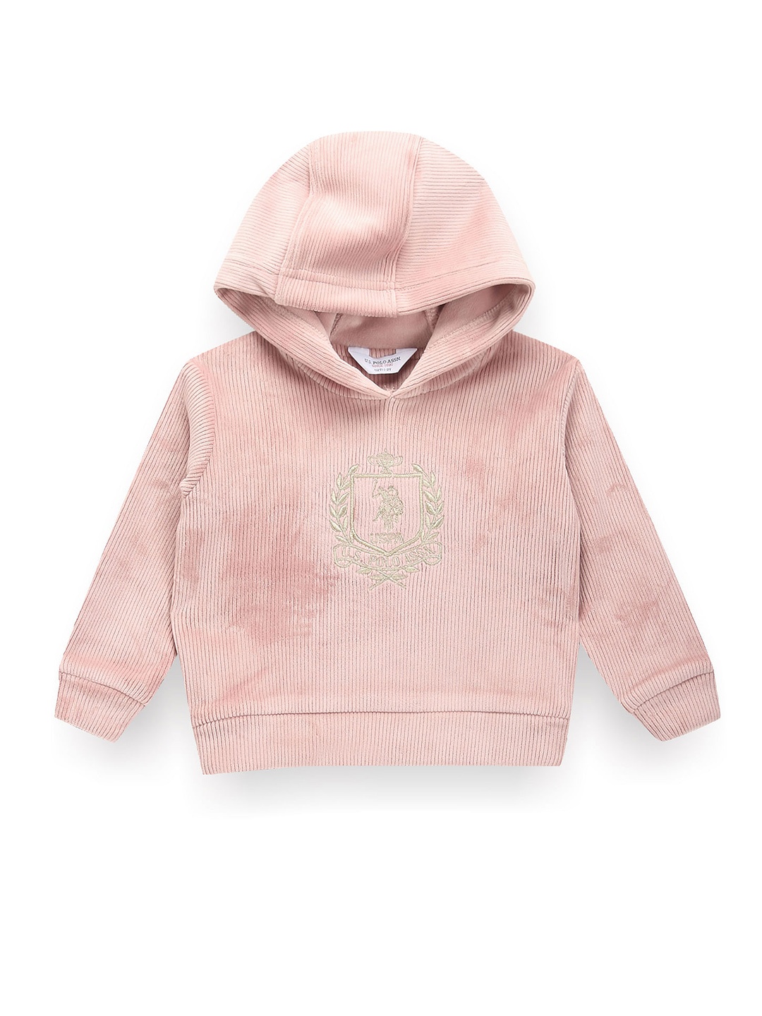

U.S. Polo Assn. Kids Girls Striped Hooded Cotton Pullover, Pink