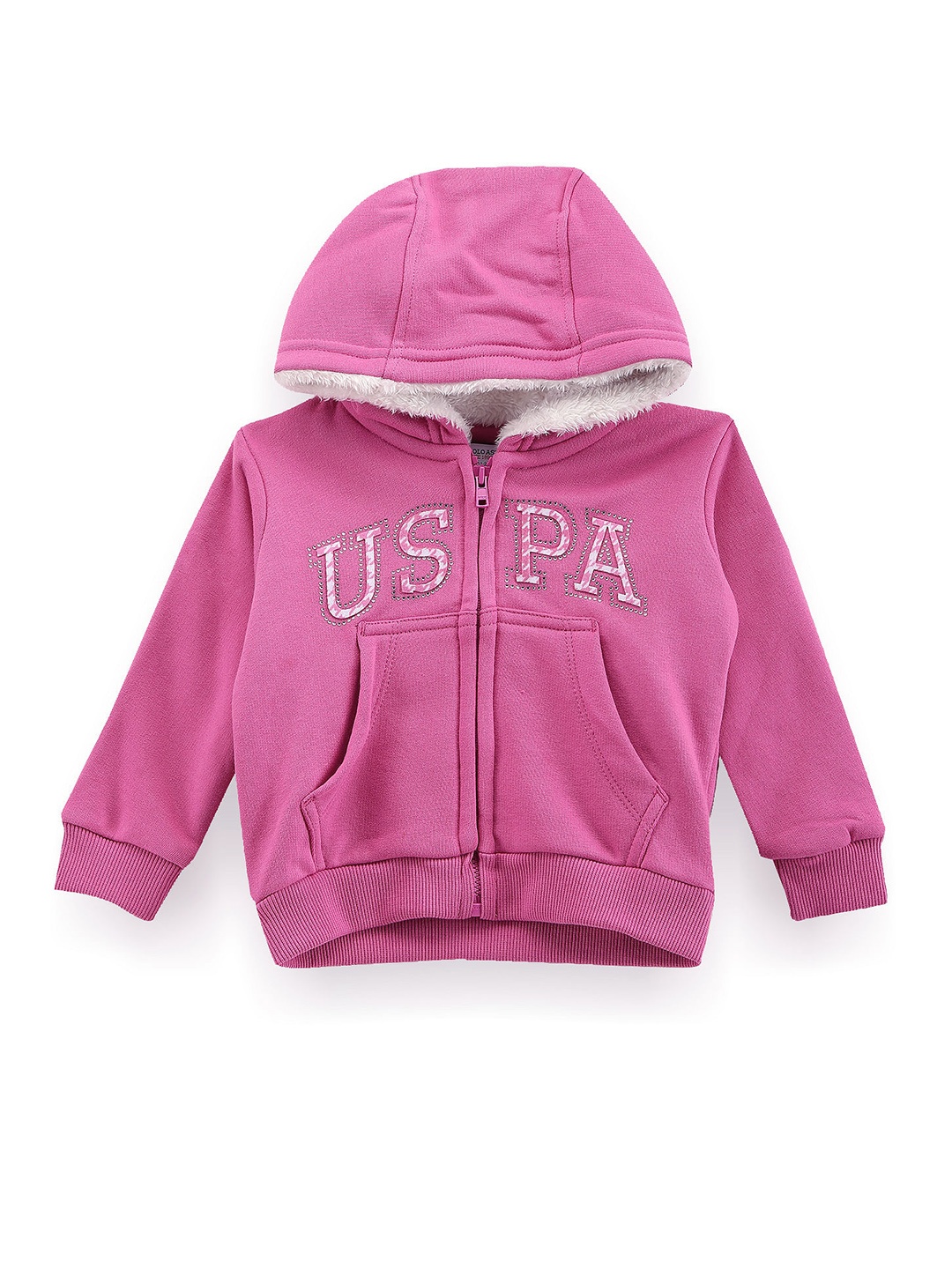 

U.S. Polo Assn. Kids Girls Typography Printed Hooded Sweatshirt, Pink