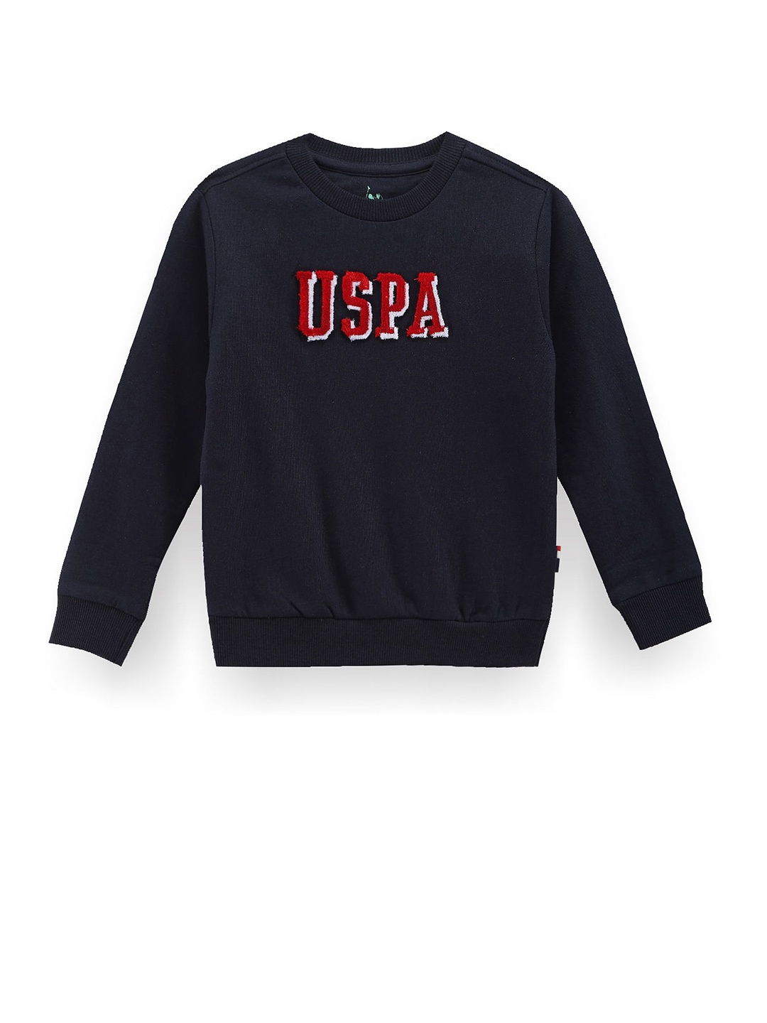 

U.S. Polo Assn. Kids Boys Typography Printed Pure Cotton Pullover, Navy blue