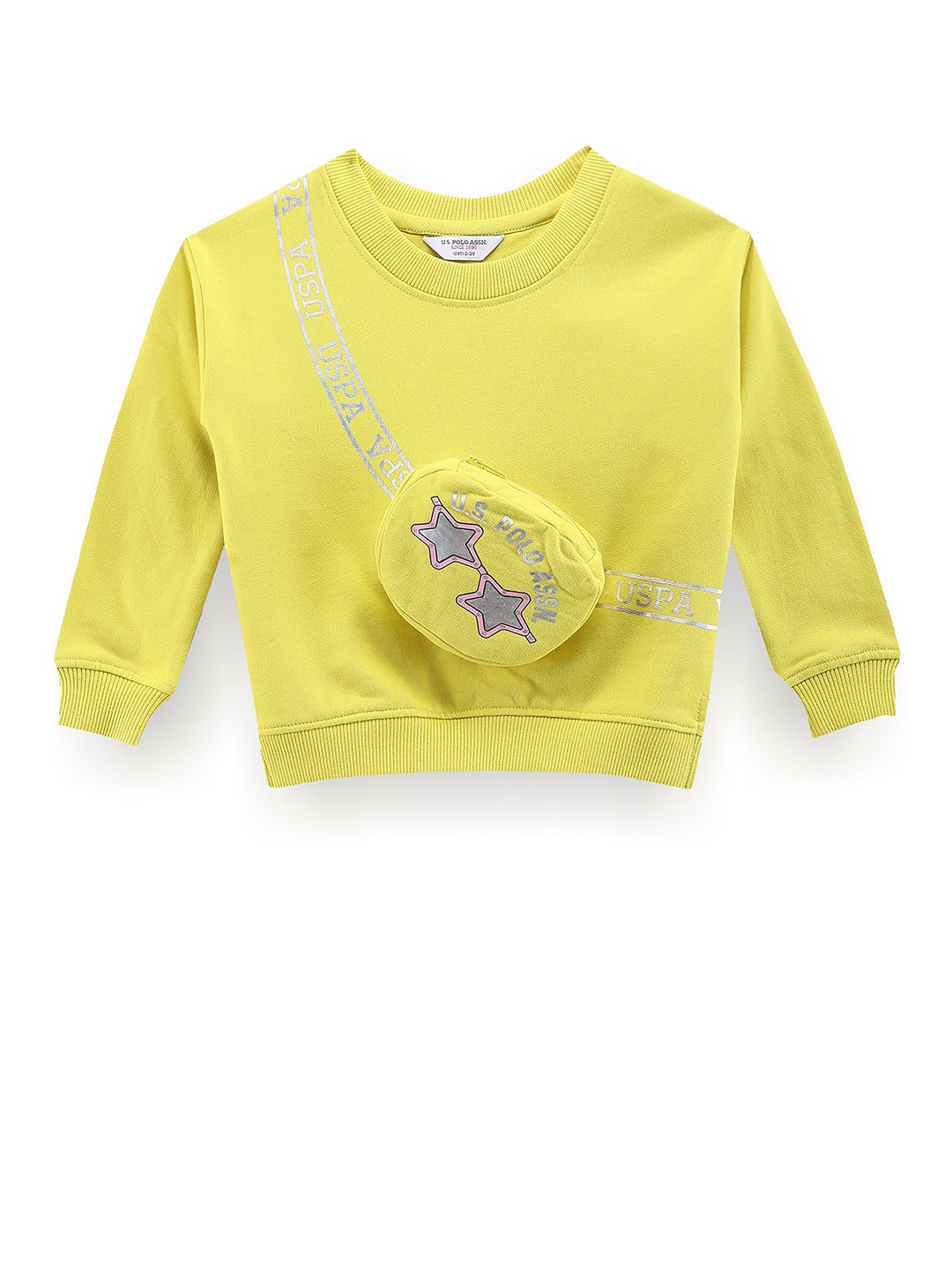 

U.S. Polo Assn. Kids Girls Graphic Printed Pure Cotton Pullover Sweatshirt, Lime green
