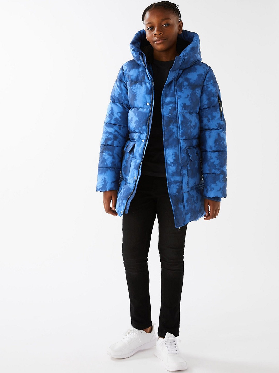 

Marks & Spencer Boys Camouflage Printed Hooded Longline Puffer Jacket, Blue