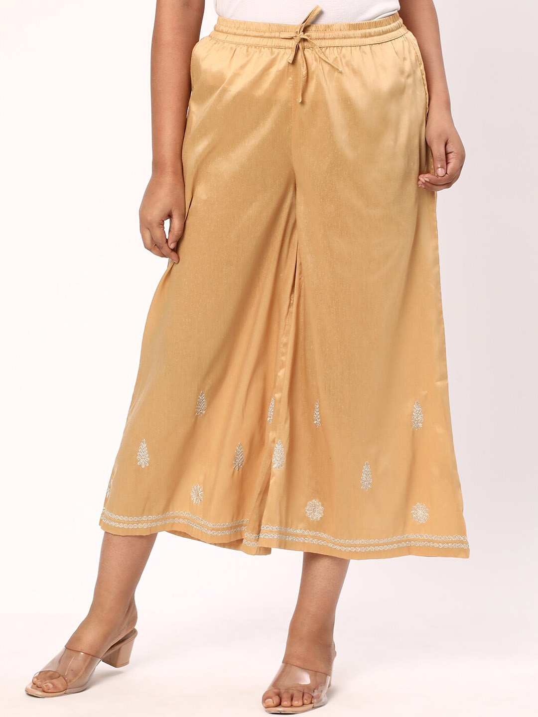 

R&B Solid Flared Cropped Palazzo, Gold
