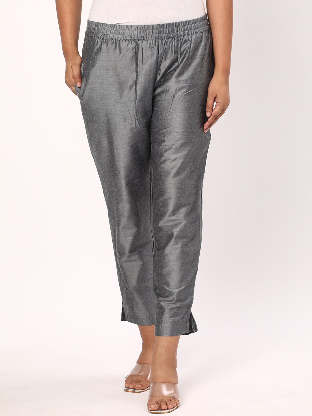 

R&B Women Slim Fit Cigarette Trousers, Grey