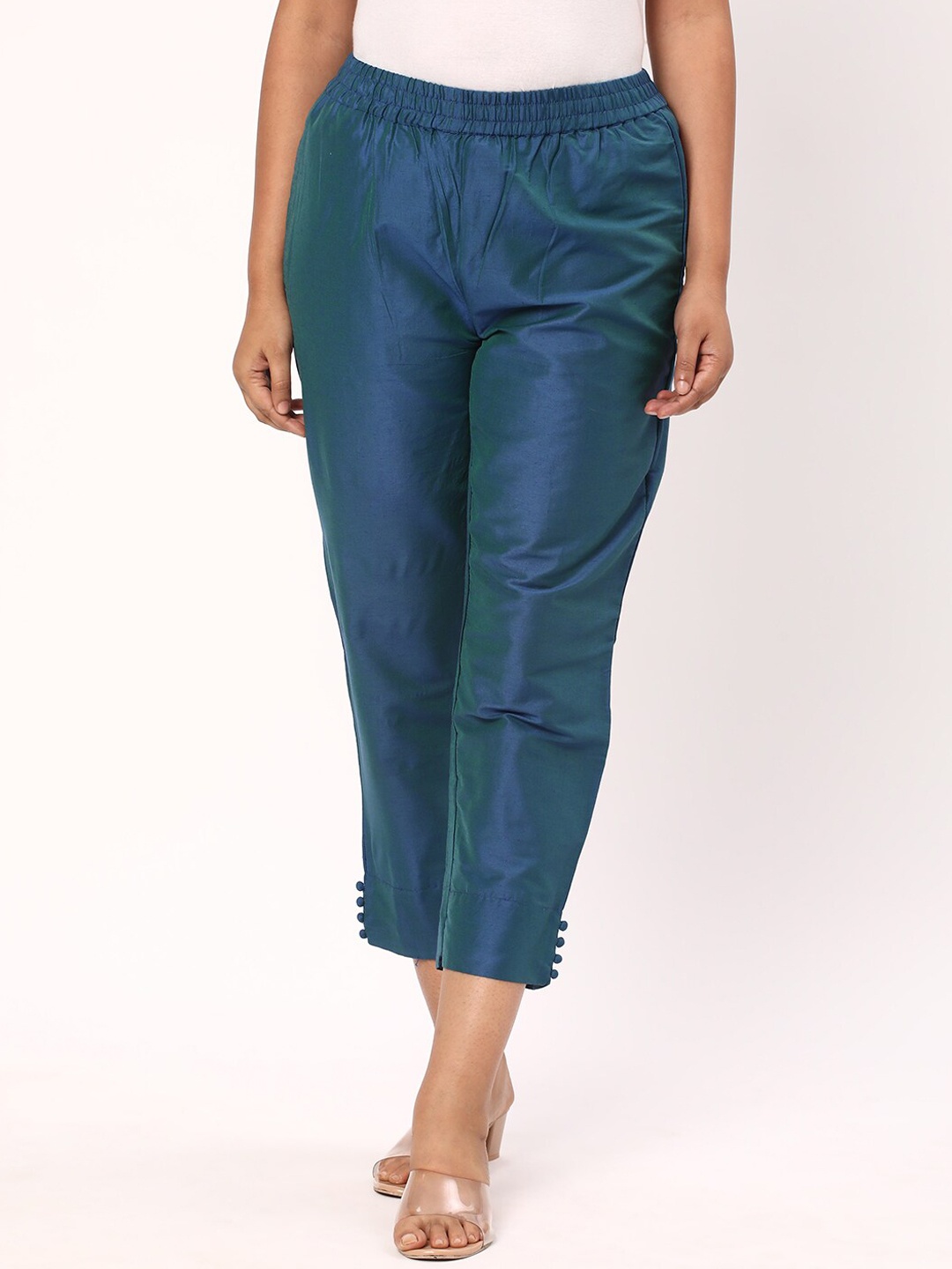 

R&B Women Mid Rise Cigarette Trousers, Blue