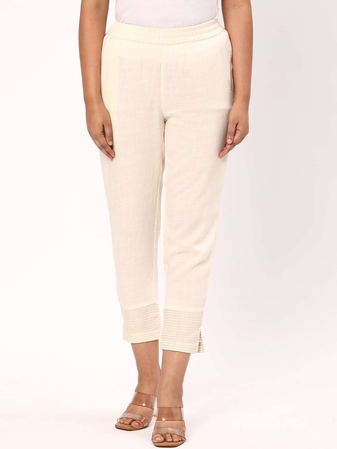 

R&B Women Slim Fit Cigarette Trousers, White