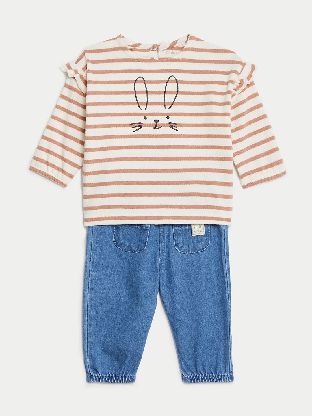 

Marks & Spencer Girls Striped Pure Cotton T-Shirt With Trousers, Blue