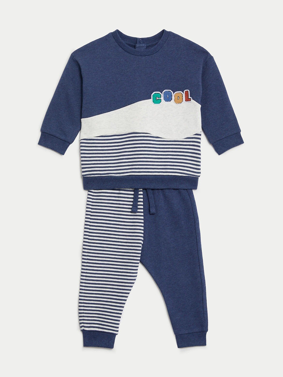 

Marks & Spencer Boys Striped Pure Cotton T-Shirt with Trousers, Blue