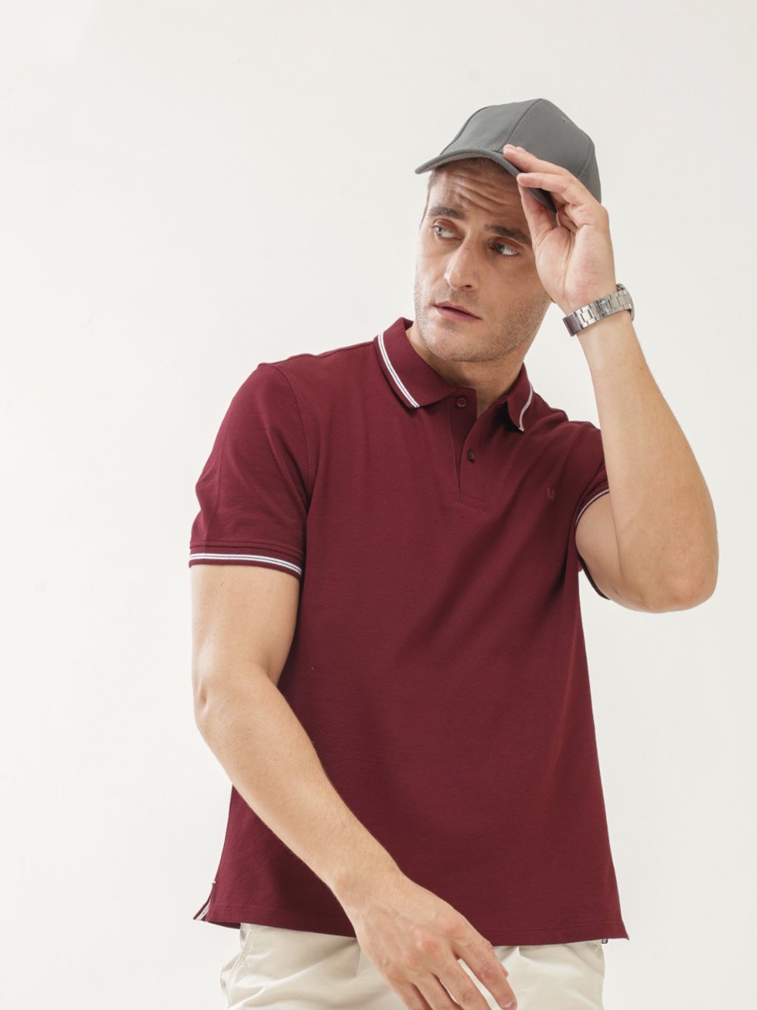 

TURMS Anti Stain Anti Odor Water Repellent Cotton Polo T-Shirt, Maroon