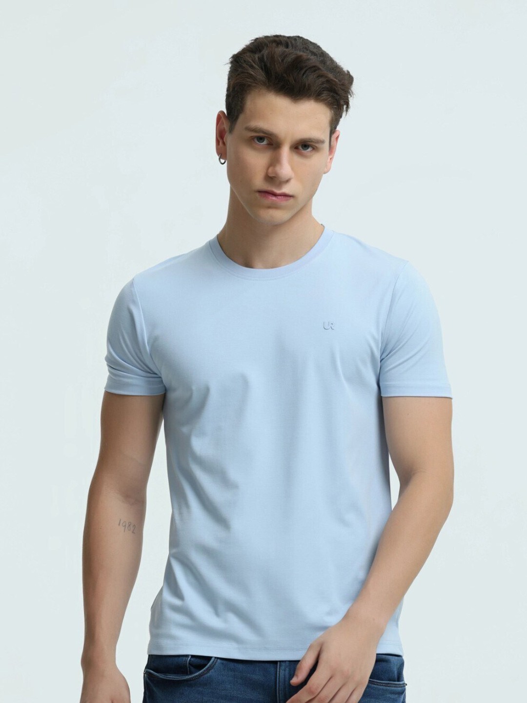 

TURMS Slim Fit Round Neck Short Sleeves Cool Max T-shirt, Blue