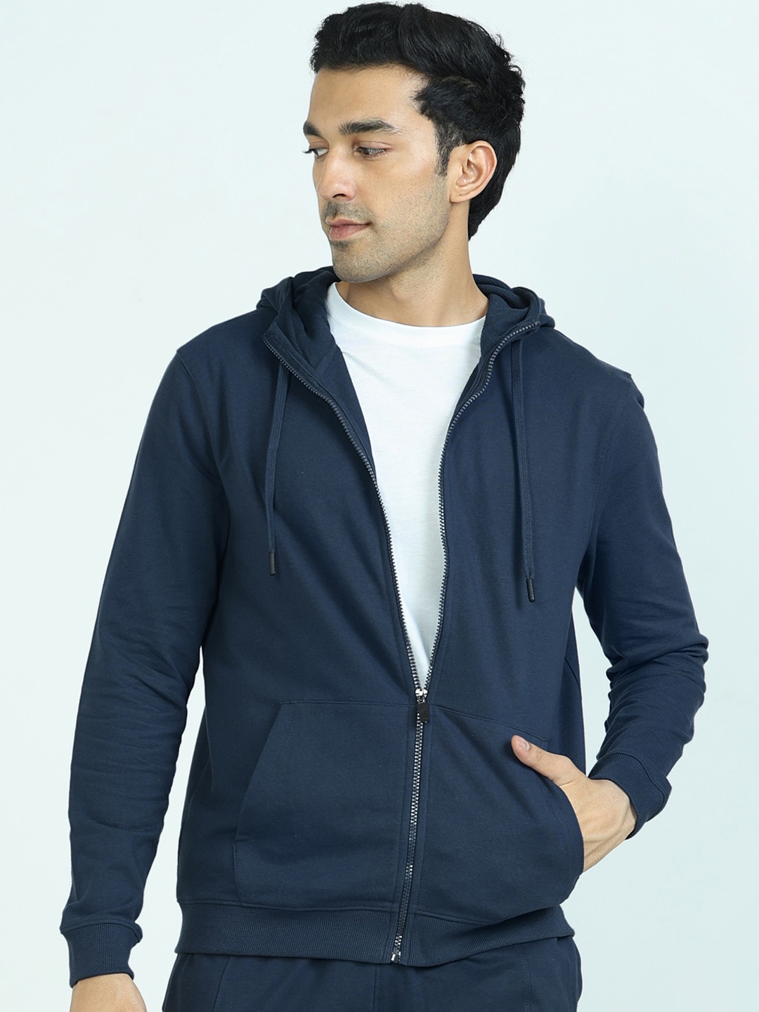 

XYXX Men Regular Fit Solid Opal Blue Hooded Jacket