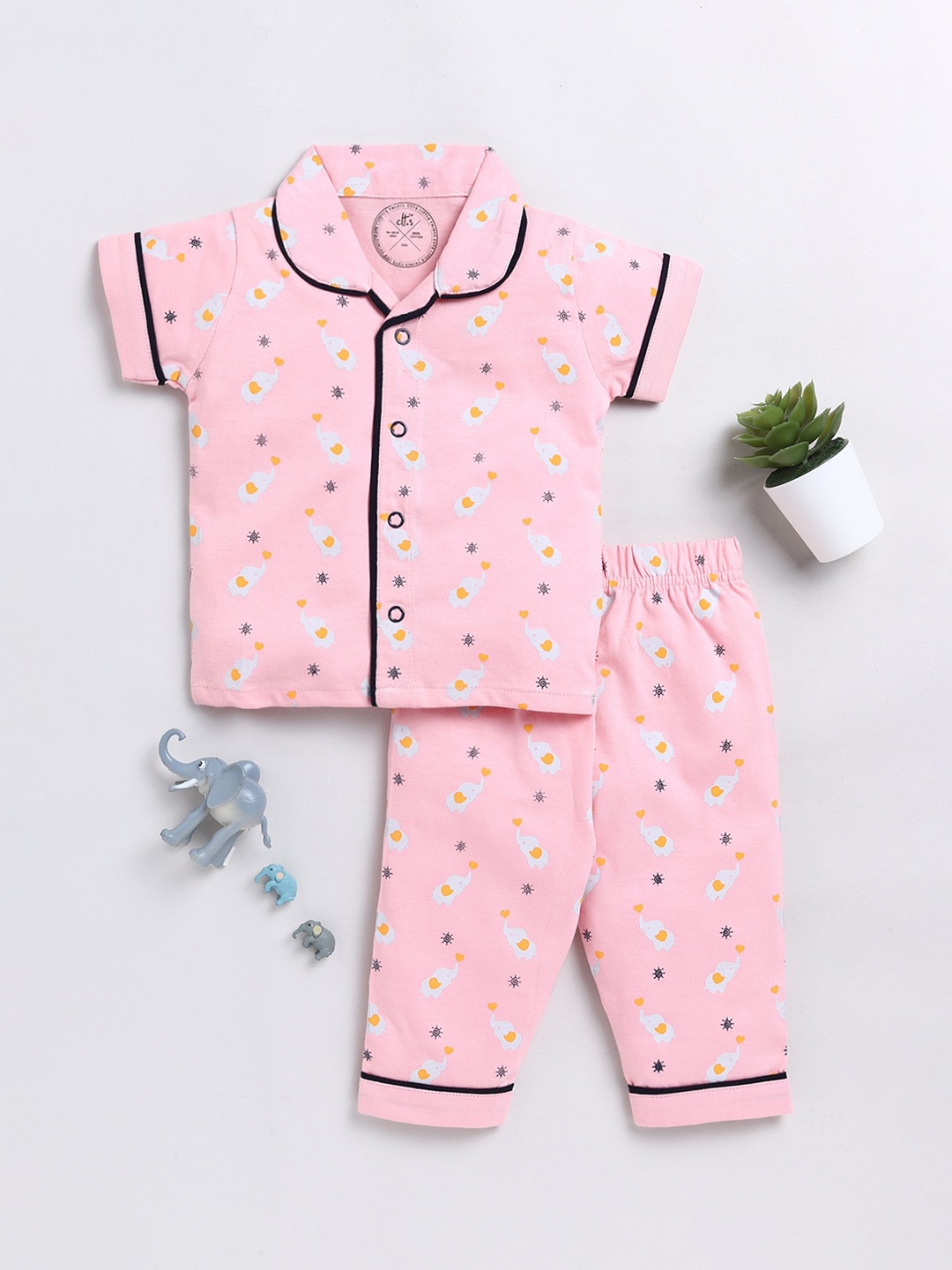 

Clt.s Unisex Kids Conversational Printed Pure Cotton Night Suit, Pink