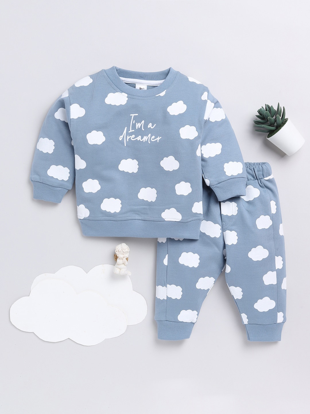

Clt.s Infants Kids Conversational Printed Pure Cotton Night Suit, Blue