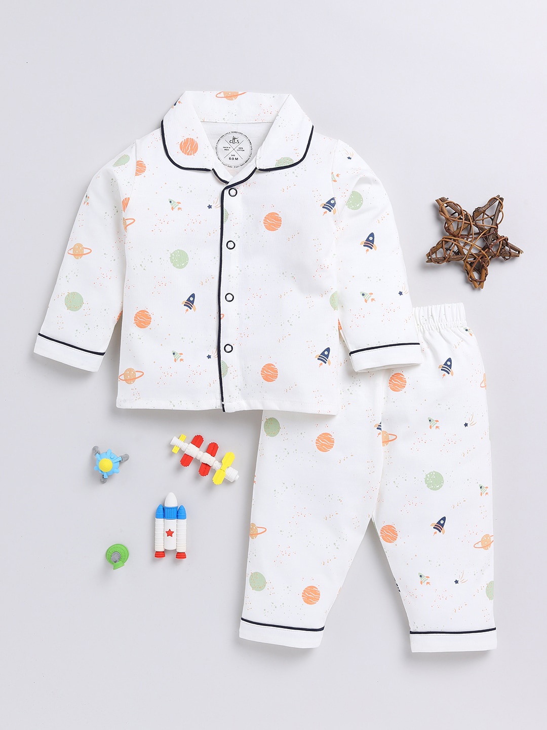 

Clt.s Unisex Kids Graphic Printed Pure Cotton Night suit, Off white
