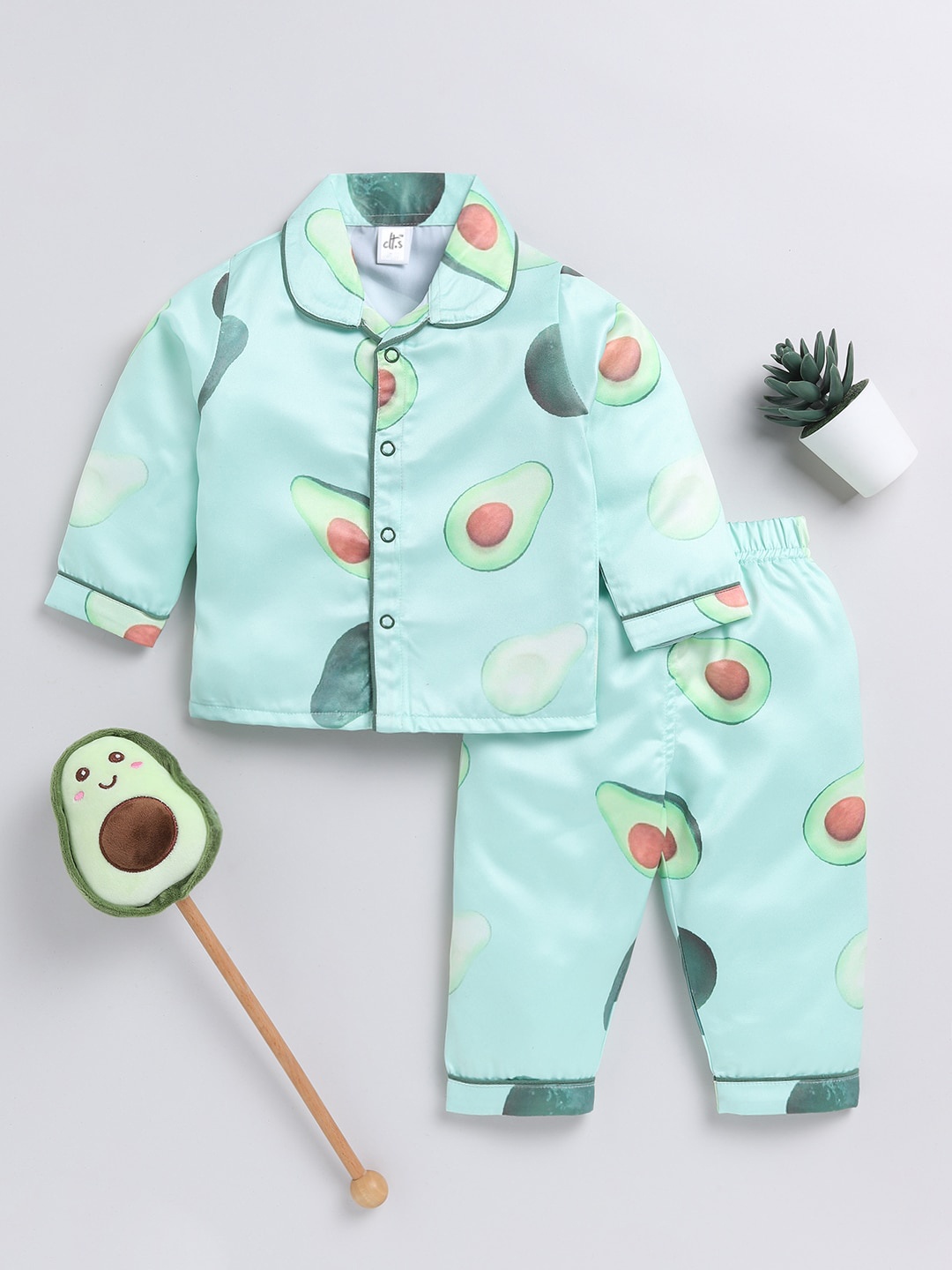 

Clt.s Infants Kids Conversational Printed Satin Night Suit, Green