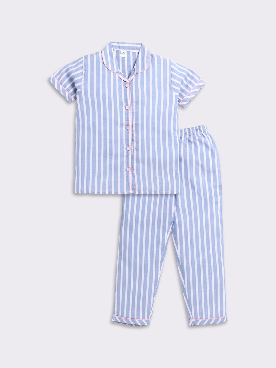 

Clt.s Unisex Kids Striped Pure Cotton Night Suit, Blue