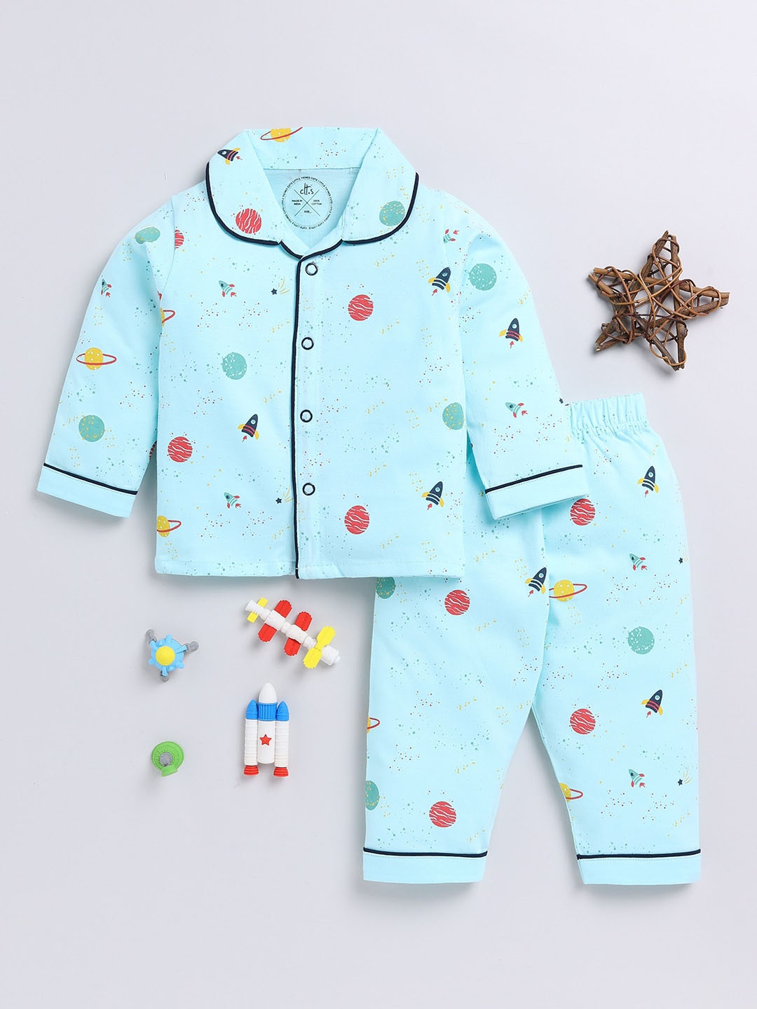 

Clt.s Kids Printed Pure Cotton Night suit, Blue