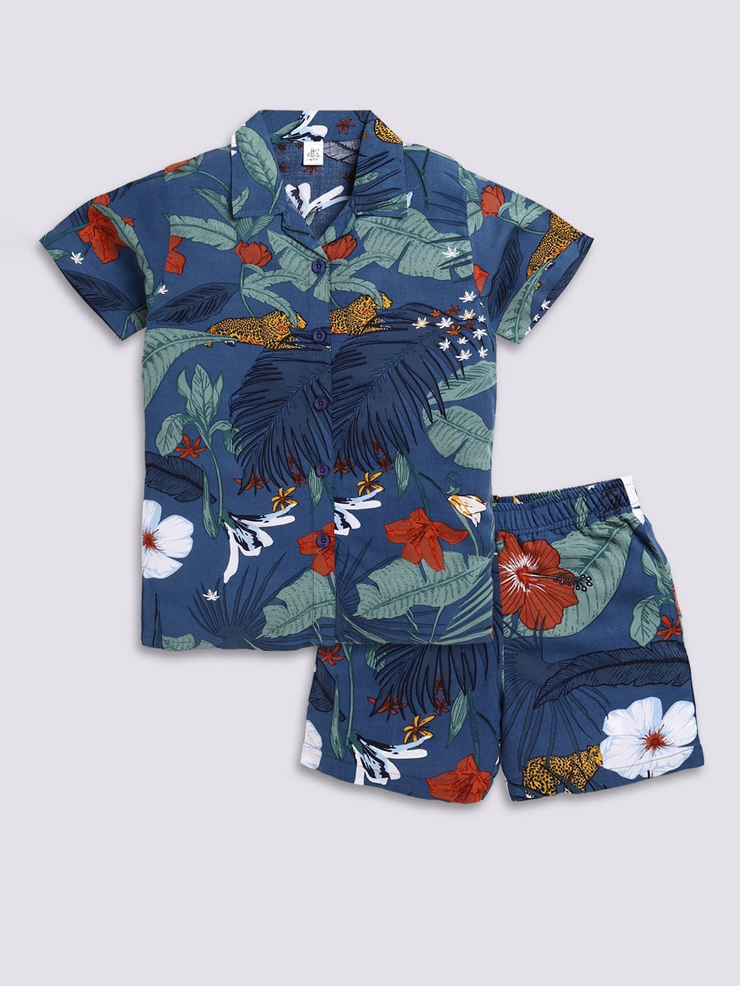 

Clt.s Infants Kids Tropical Printed Night Suit, Blue