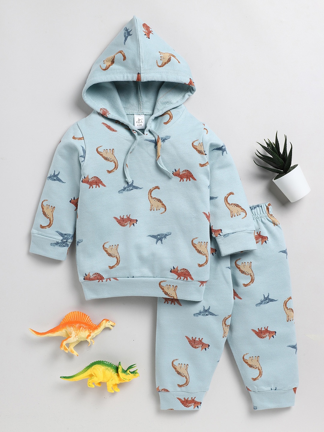 

Clt.s Kids Conversational Printed Hooded Pure Cotton Night suit, Blue