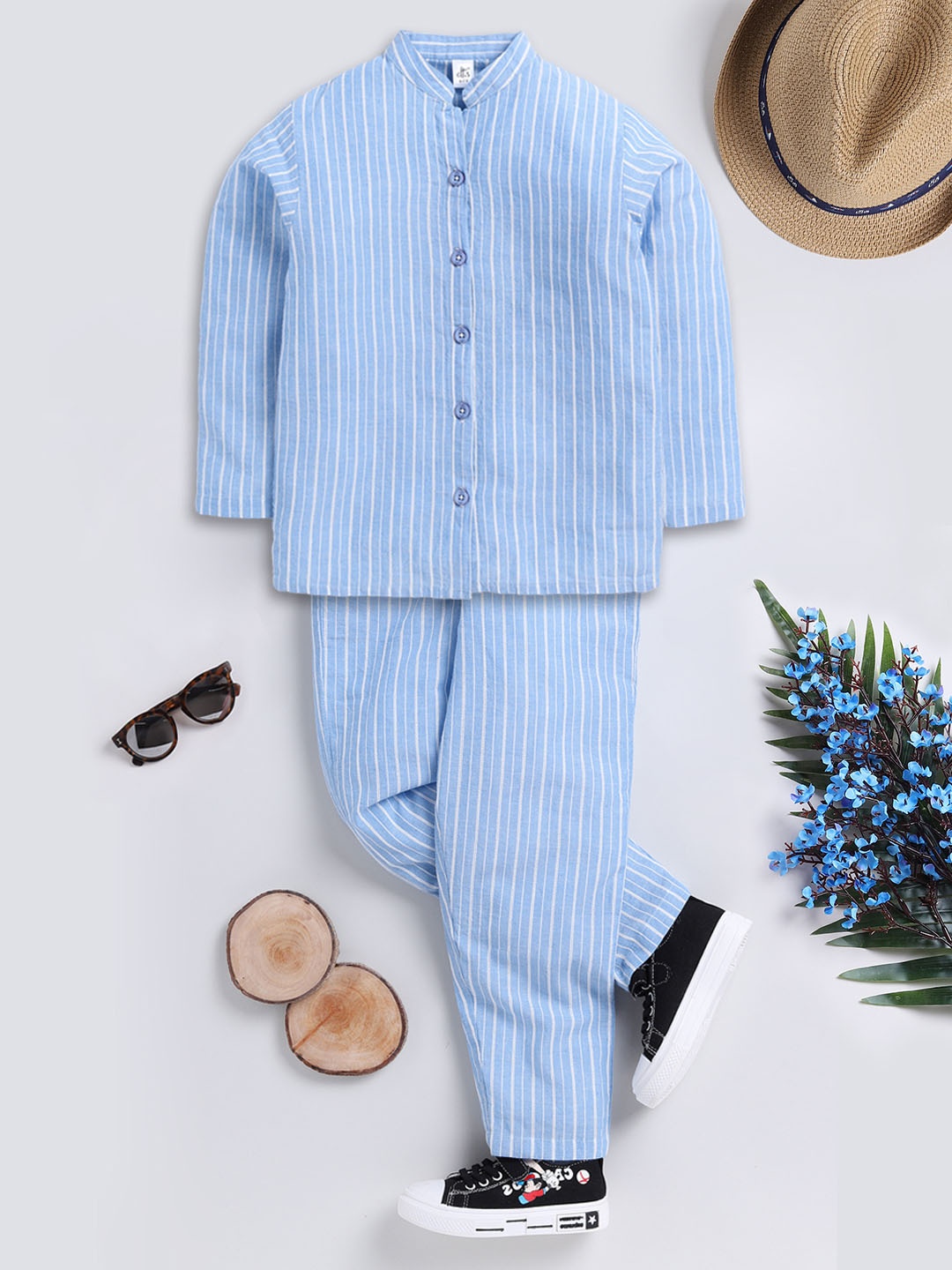 

Clt.s Unisex Kids Striped Pure Cotton Night suit, Blue