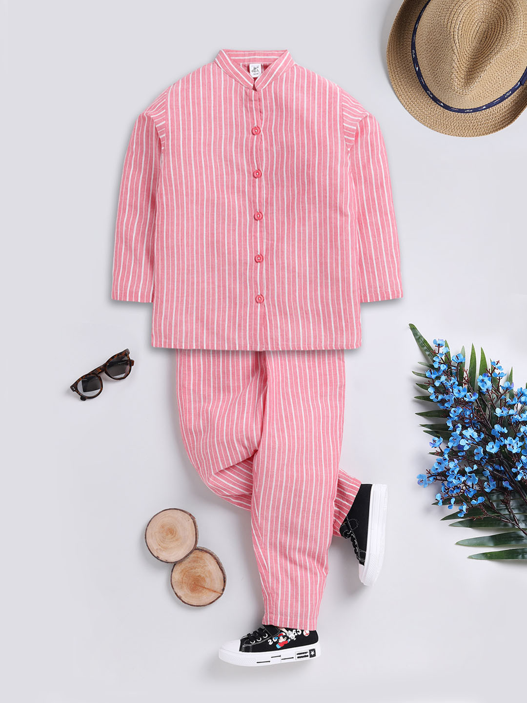 

Clt.s Unisex Kids Striped Pure Cotton Night Suit, Coral