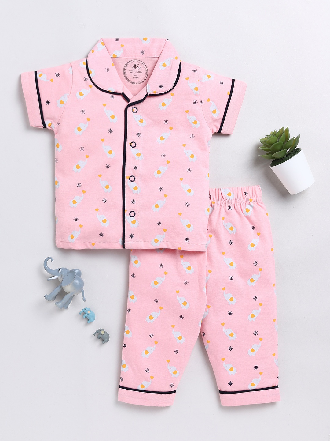

Clt.s Infants Kids Conversational Printed Pure Cotton Night Suit, Pink