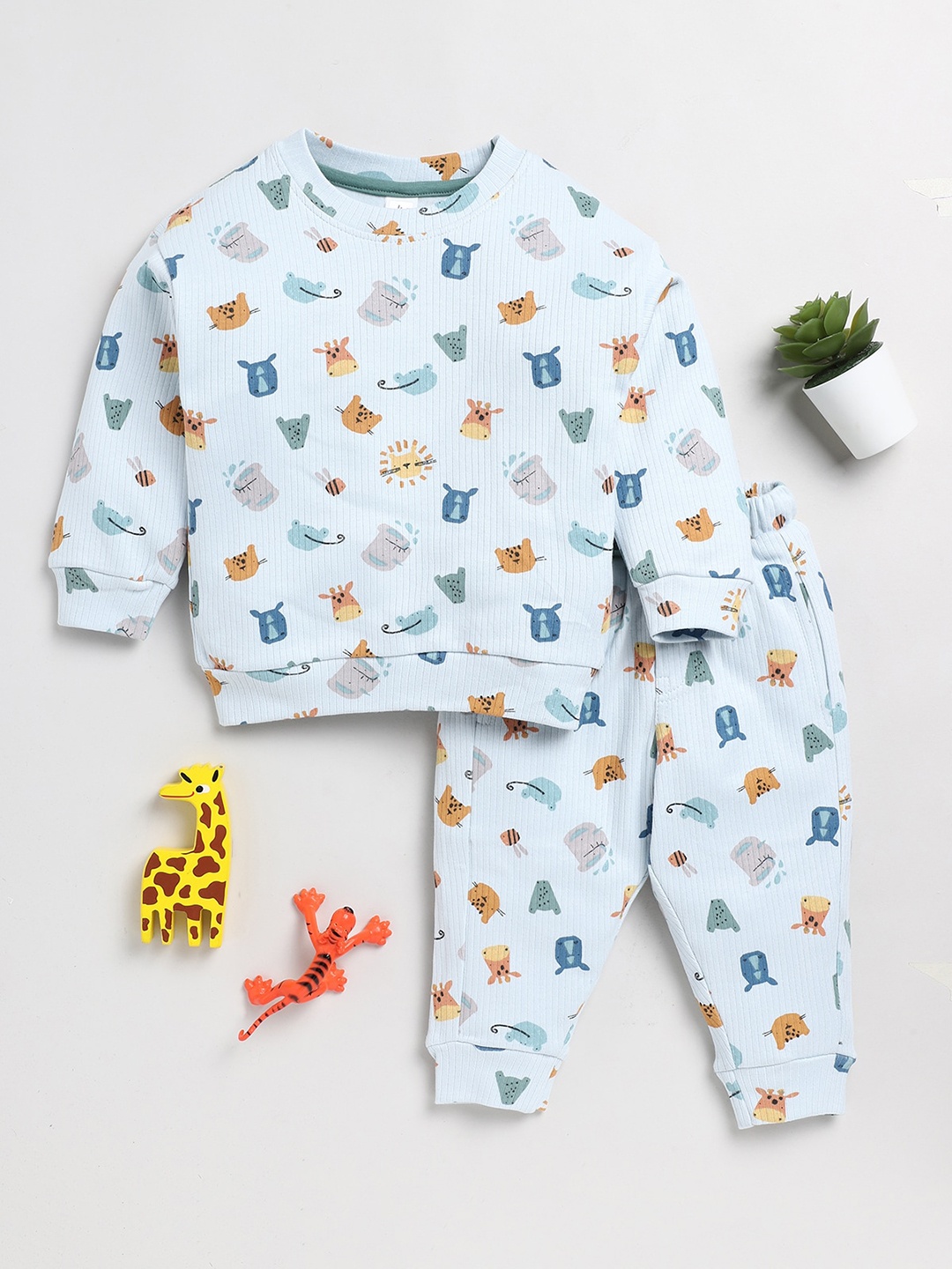 

Clt.s Infants Kids Conversational Printed Pure Cotton Night Suit, Blue