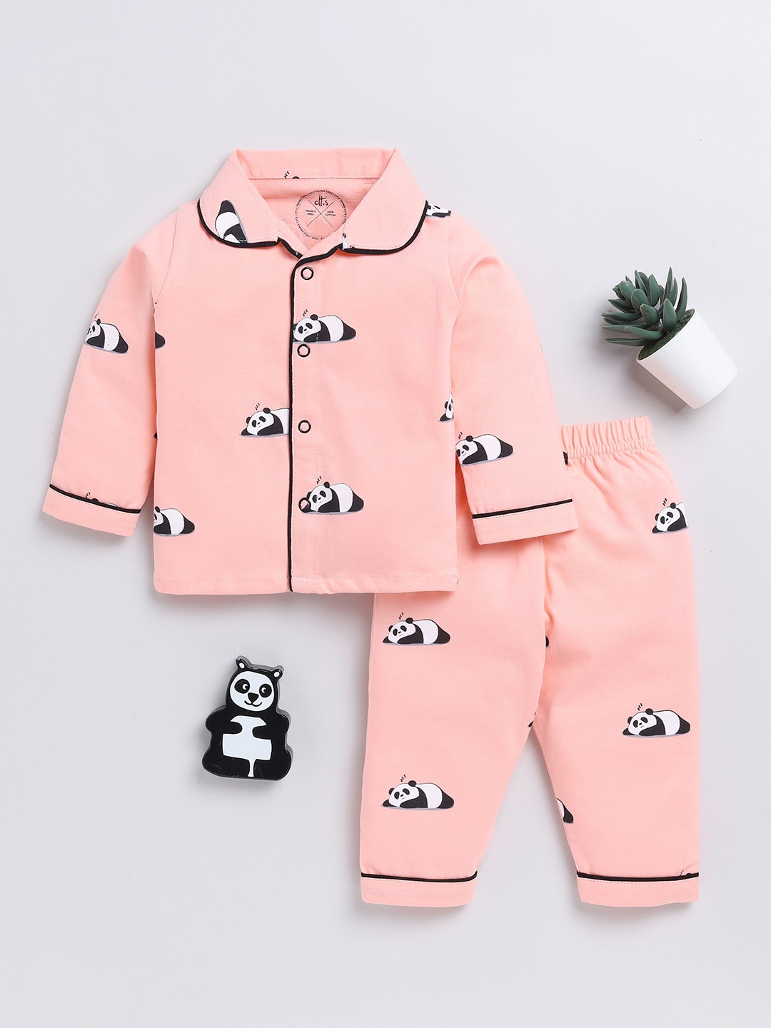 

Clt.s Kids Panda Printed Pure Cotton Night suit, Peach