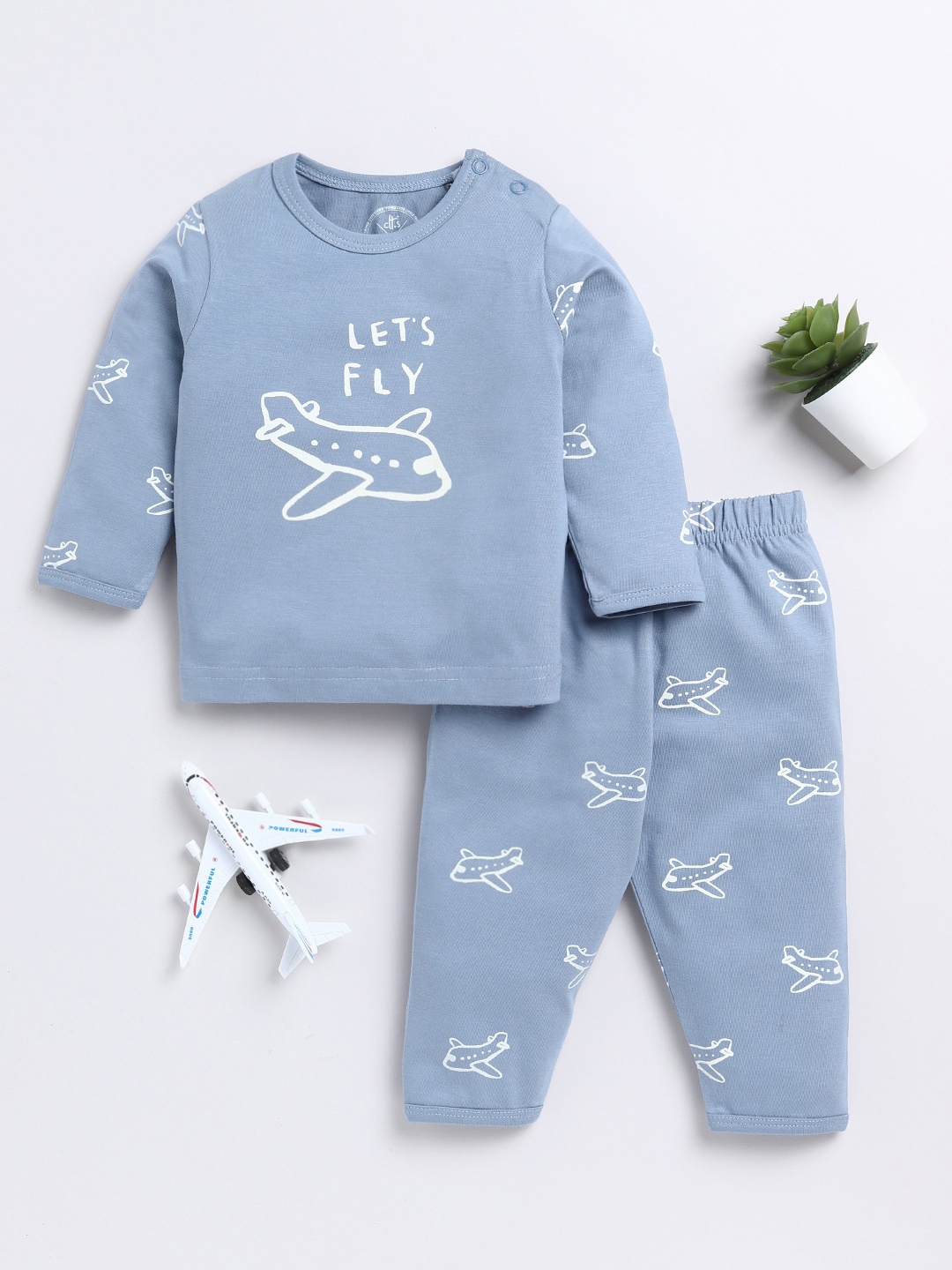 

Clt.s Kids Conversational Printed Pure Cotton Night suit, Blue