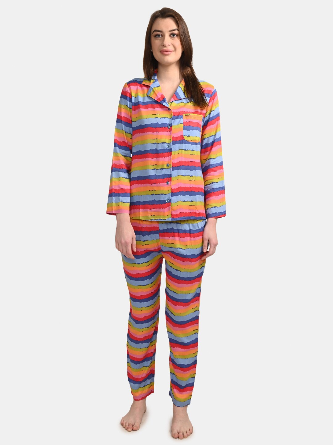 

BuckleUp Striped Night Suit, Yellow