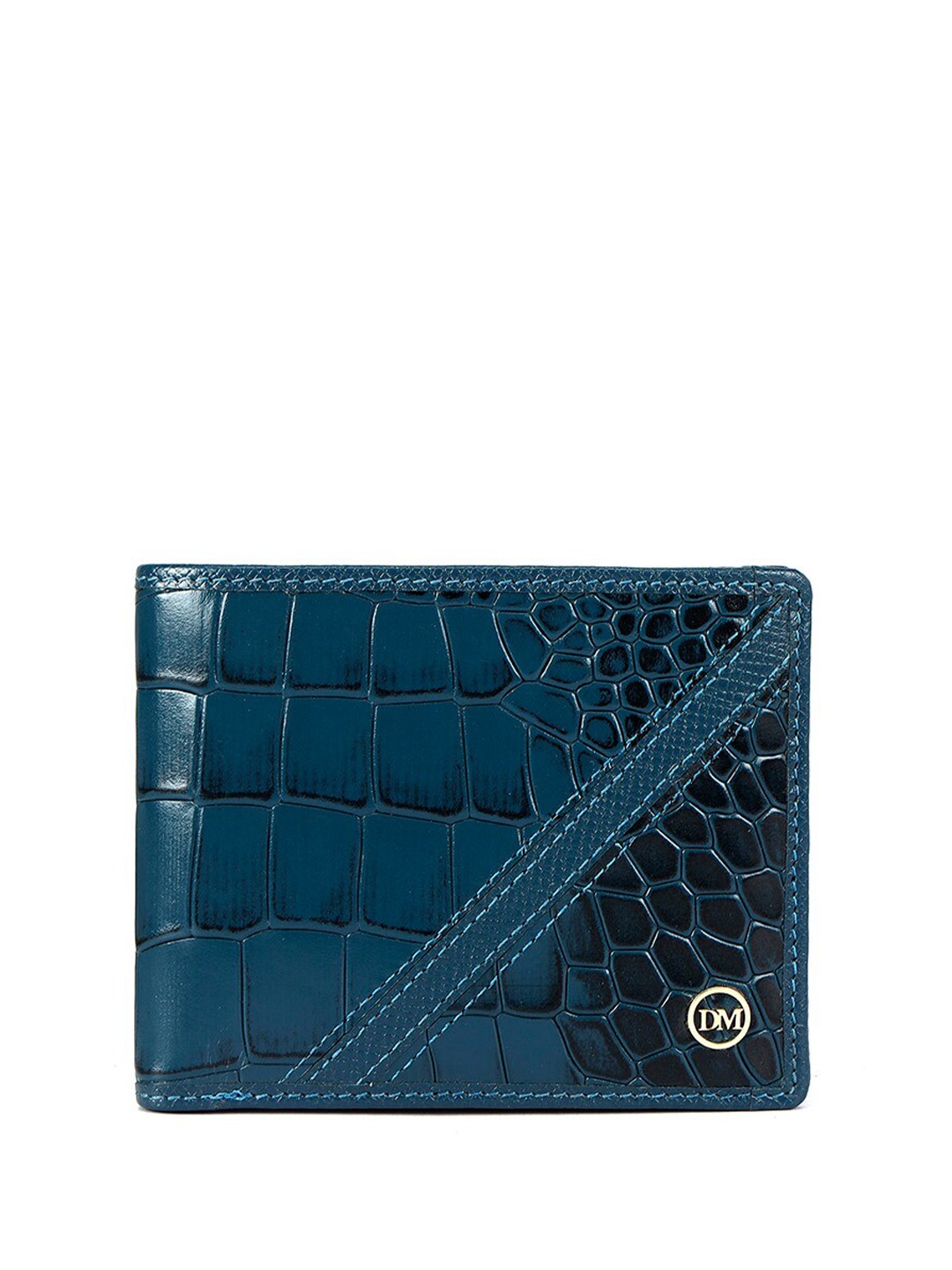 

Da Milano Men Textured Leather Two Fold Wallet, Blue