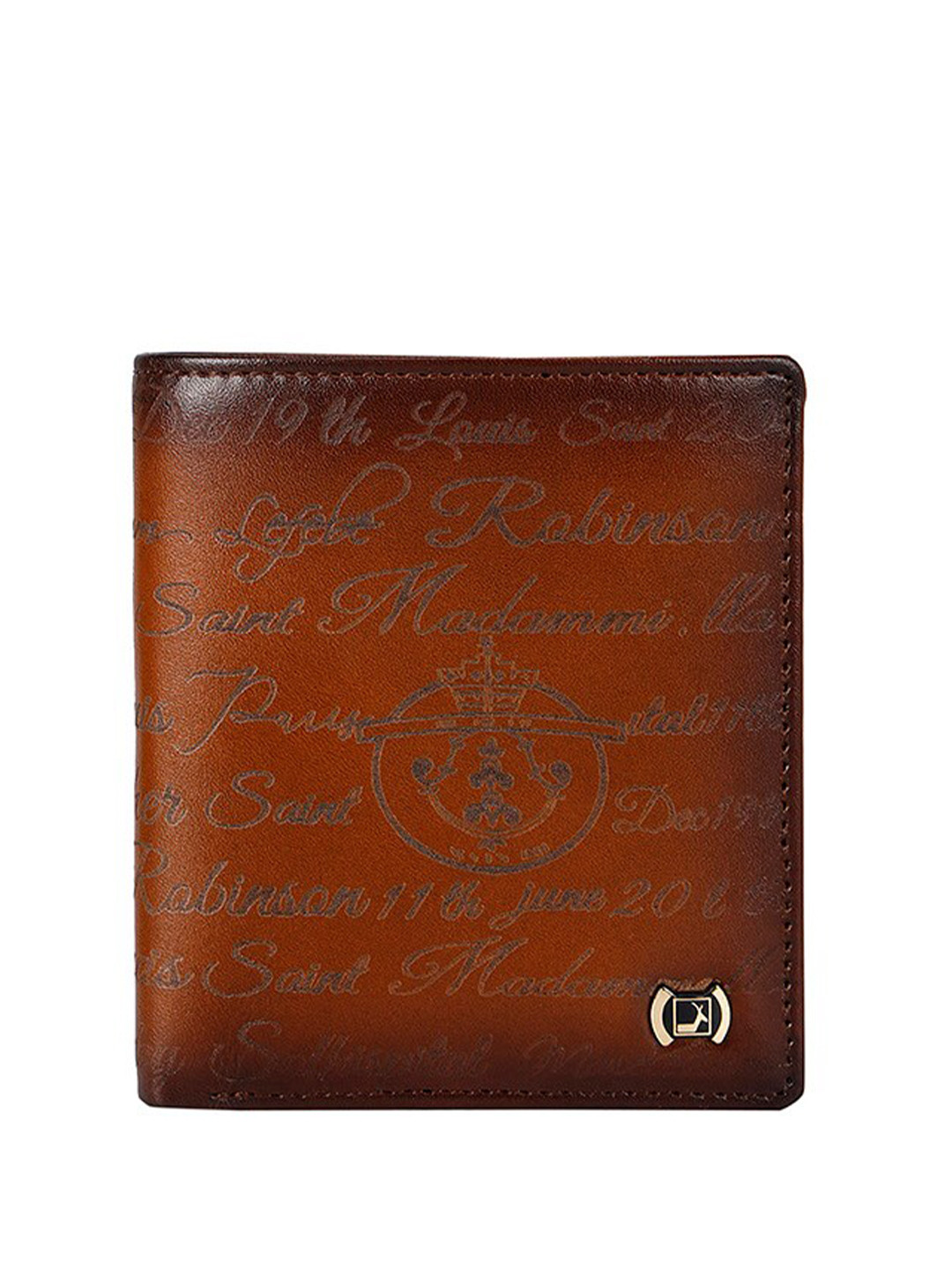 

Da Milano Typography Printed Leather Two Fold Wallet, Brown