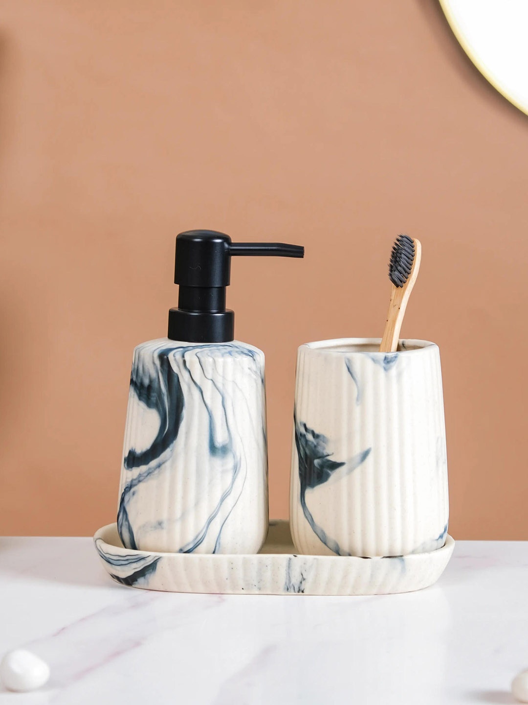 

Nestasia Off White 3 Pieces Textured Ceramic Bathroom Accessories Set