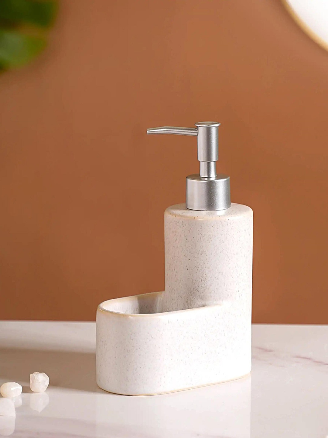 

Nestasia Off White Textured Ceramic Soap Dispenser With Stand