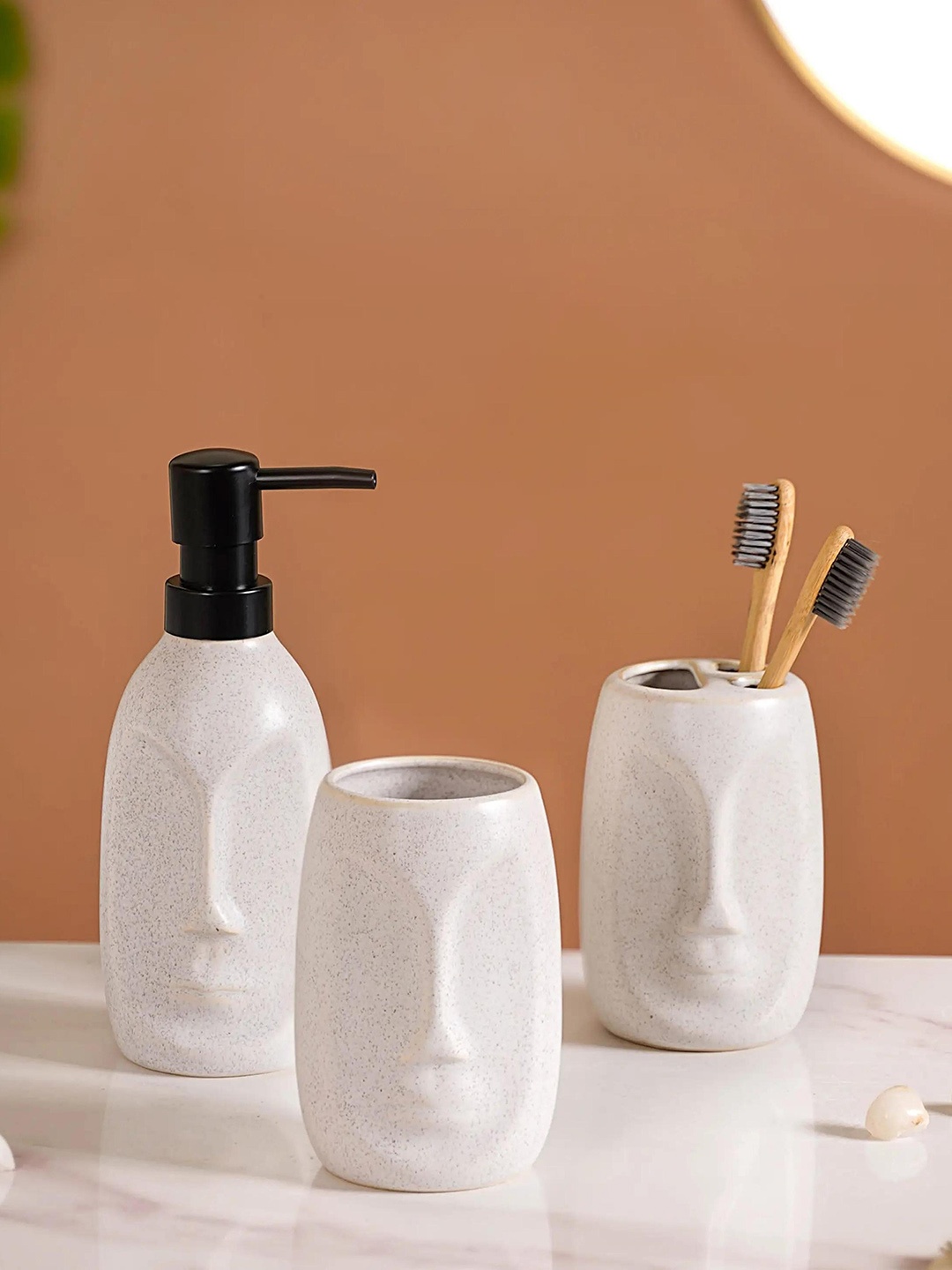 

Nestasia Off White 3 Pieces Textured Ceramic Bathroom Accessories Set