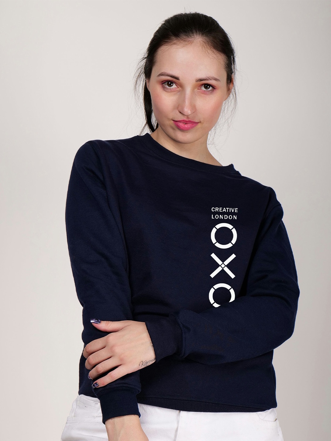 

Fashion And Youth Typography Printed Fleece Pullover, Navy blue