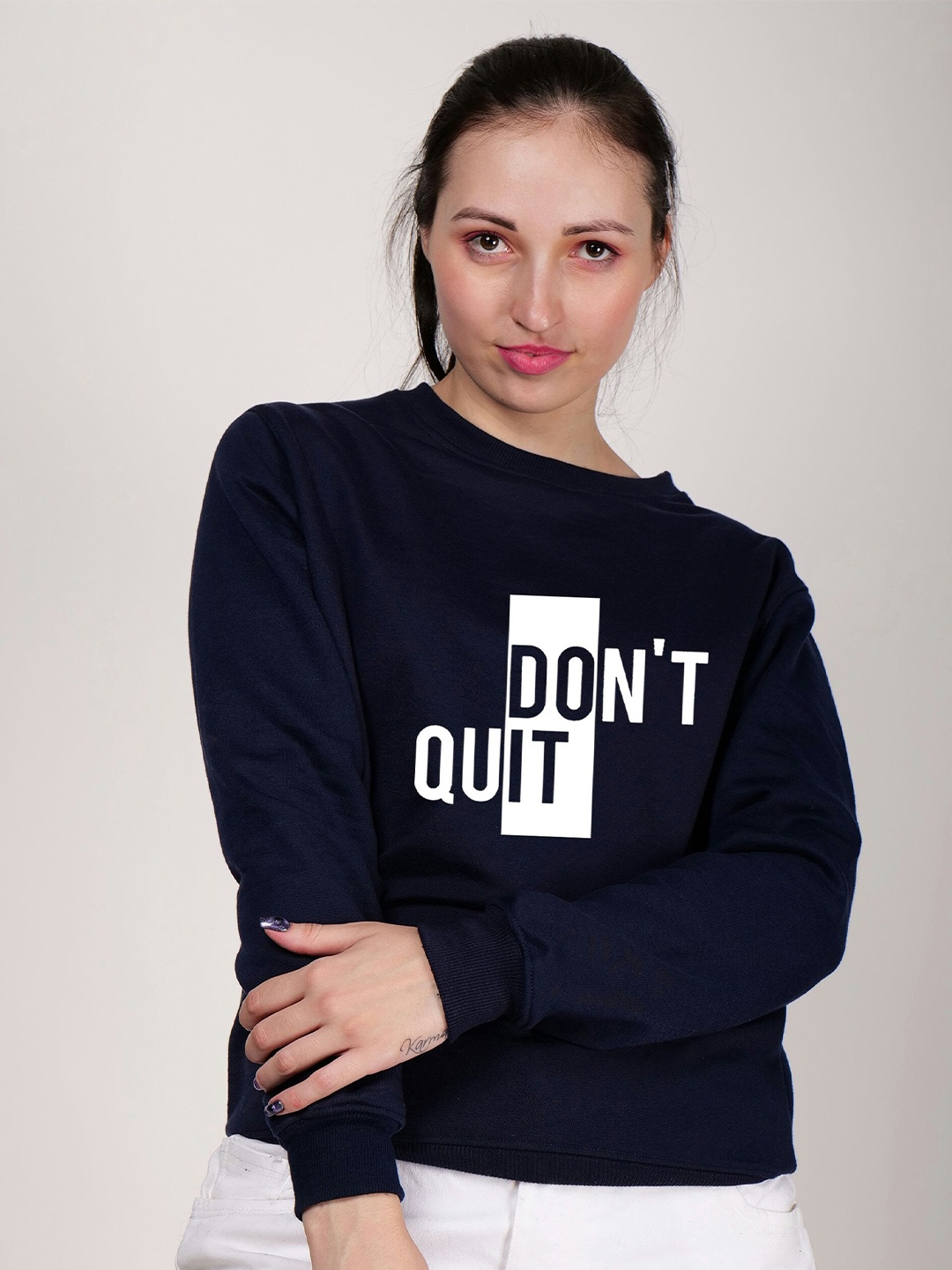 

Fashion And Youth Typography Printed Fleece Pullover, Navy blue