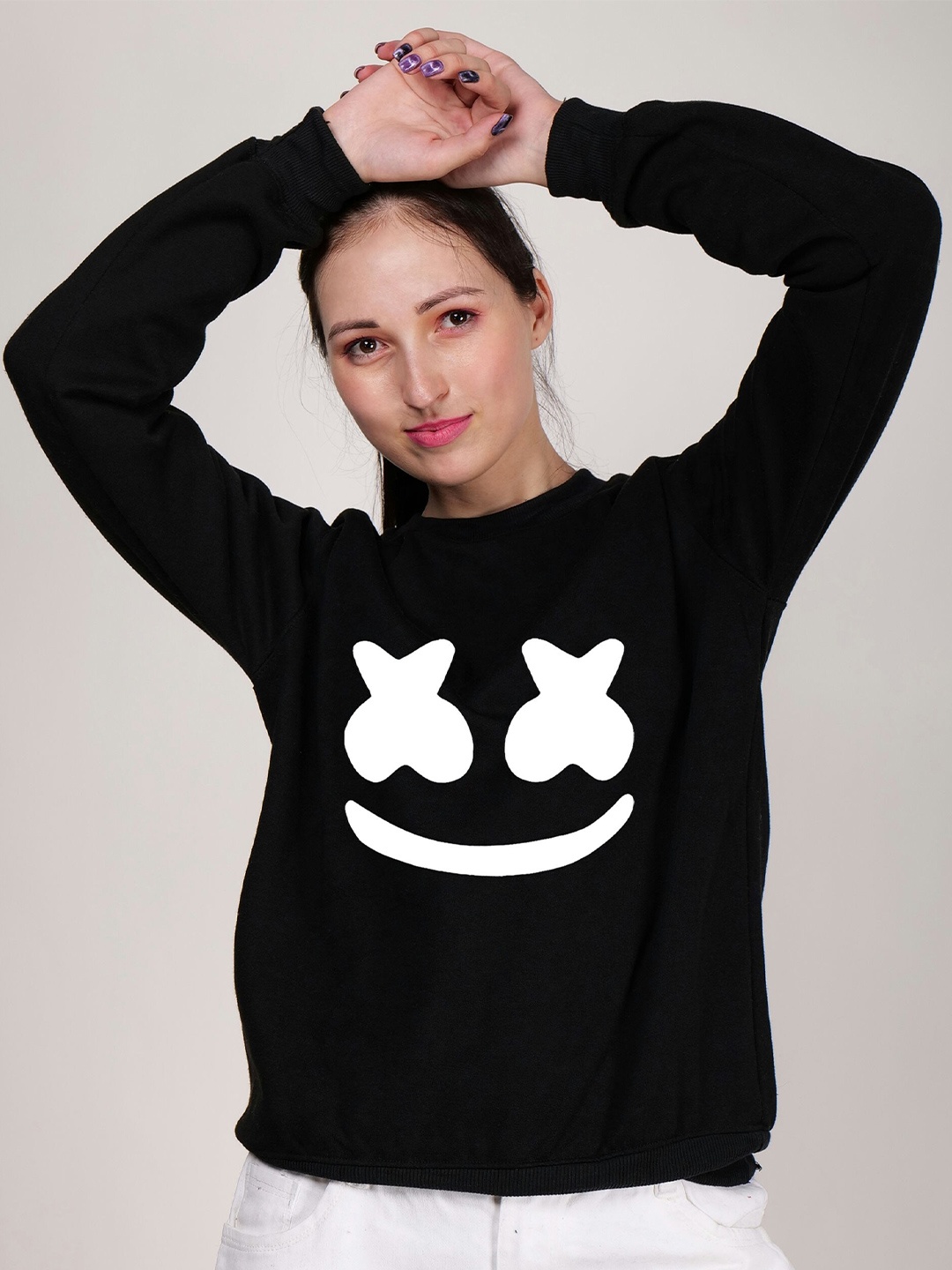 

Fashion And Youth Marshmellow Printed Fleece Pullover Sweatshirt, Black