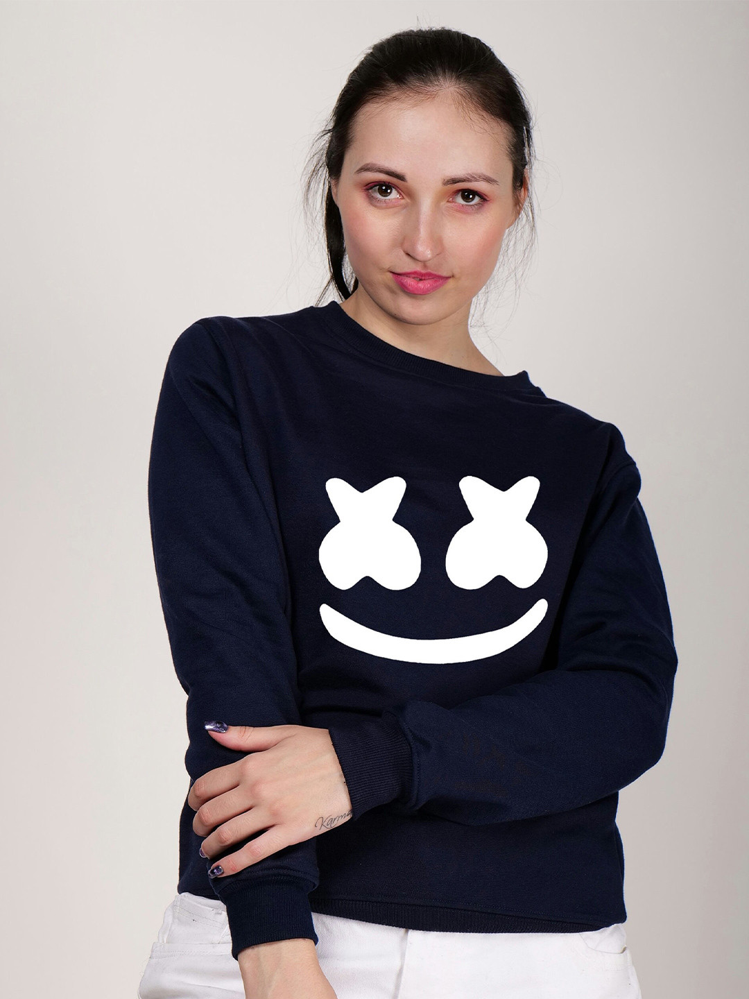

Fashion And Youth Graphic Printed Fleece Pullover, Navy blue