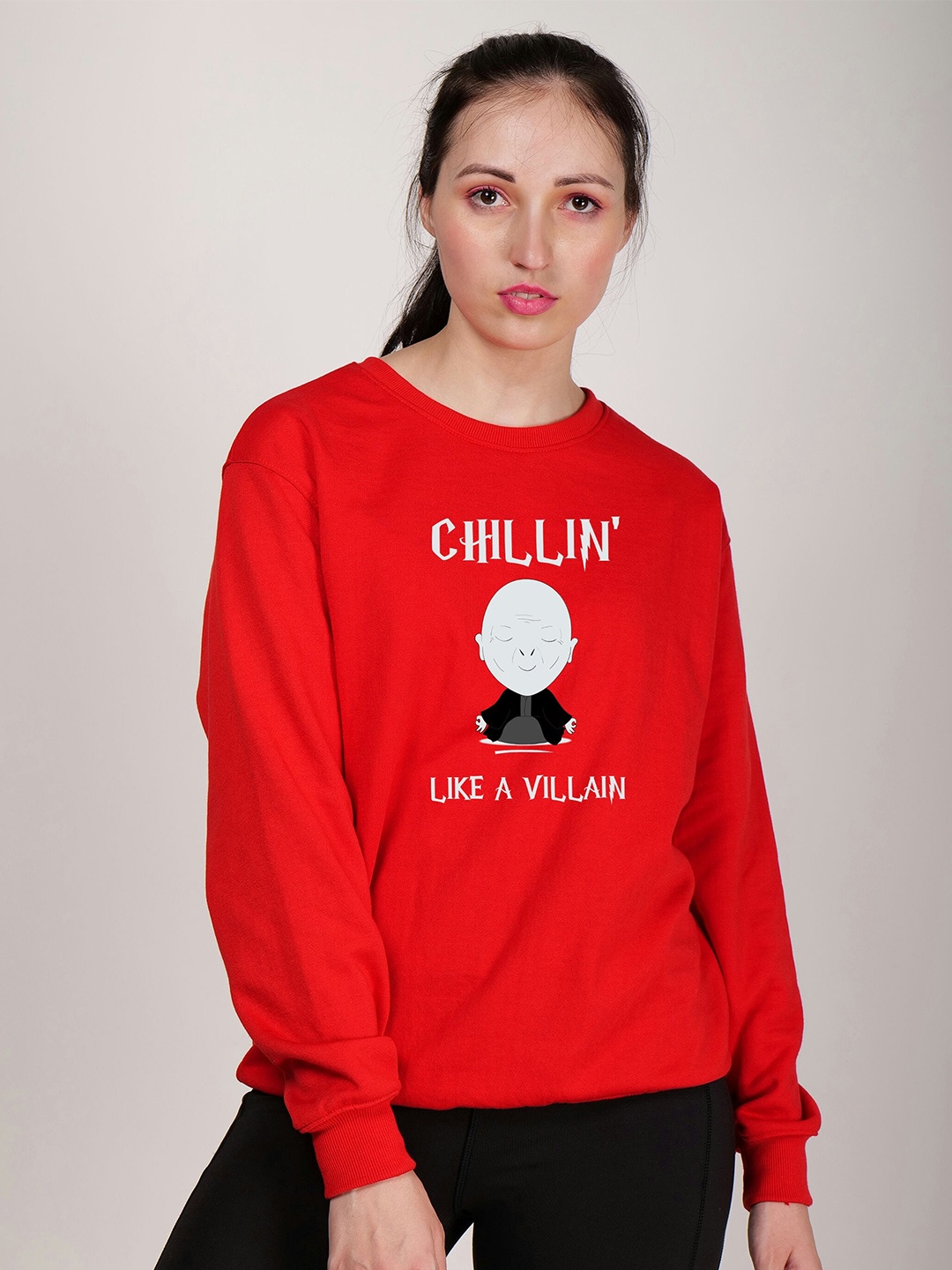 

Fashion And Youth Typography Printed Long Sleeves Fleece Pullover Sweatshirt, Red