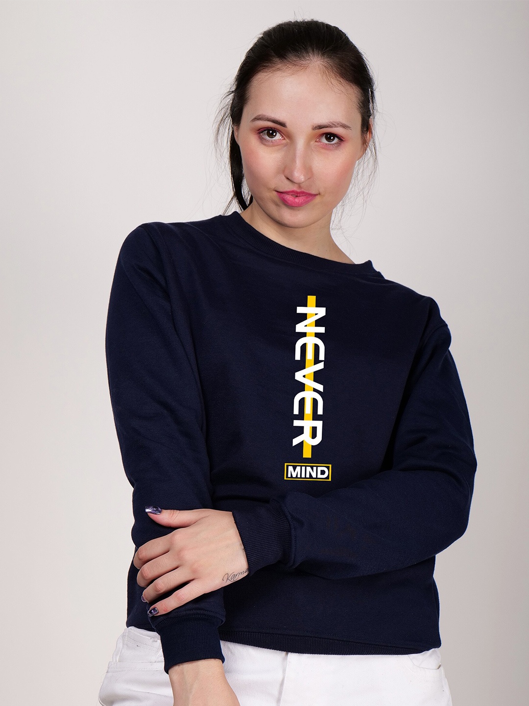 

Fashion And Youth Typography Printed Fleece Pullover, Navy blue