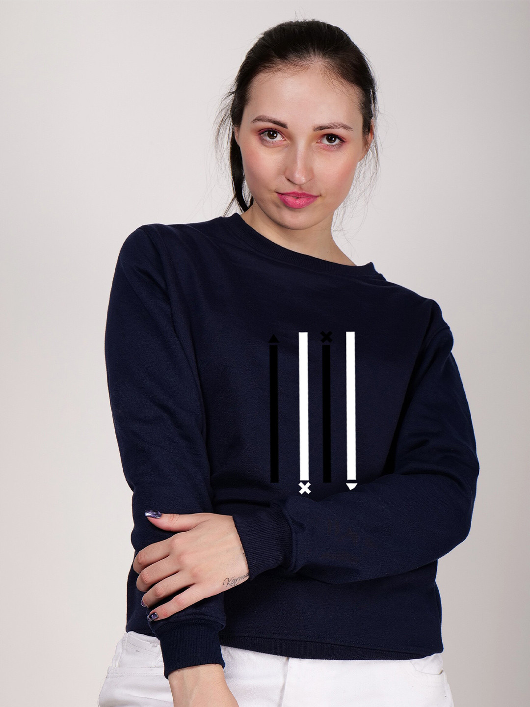 

Fashion And Youth Round Neck Graphic Printed Pullover Fleece Sweatshirt, Navy blue