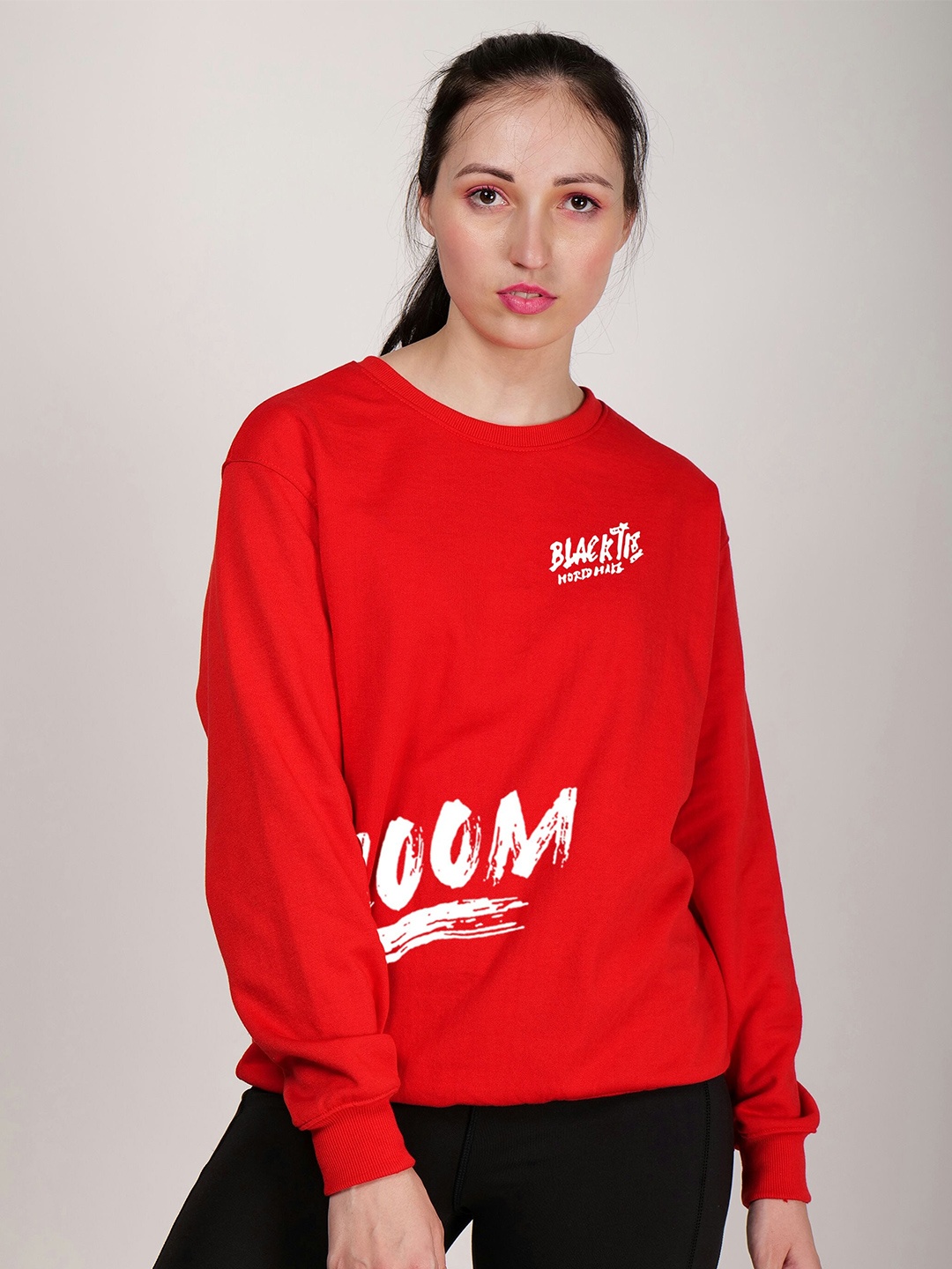

Fashion And Youth Typography Printed Round Neck Fleece Pullover Sweatshirt, Red